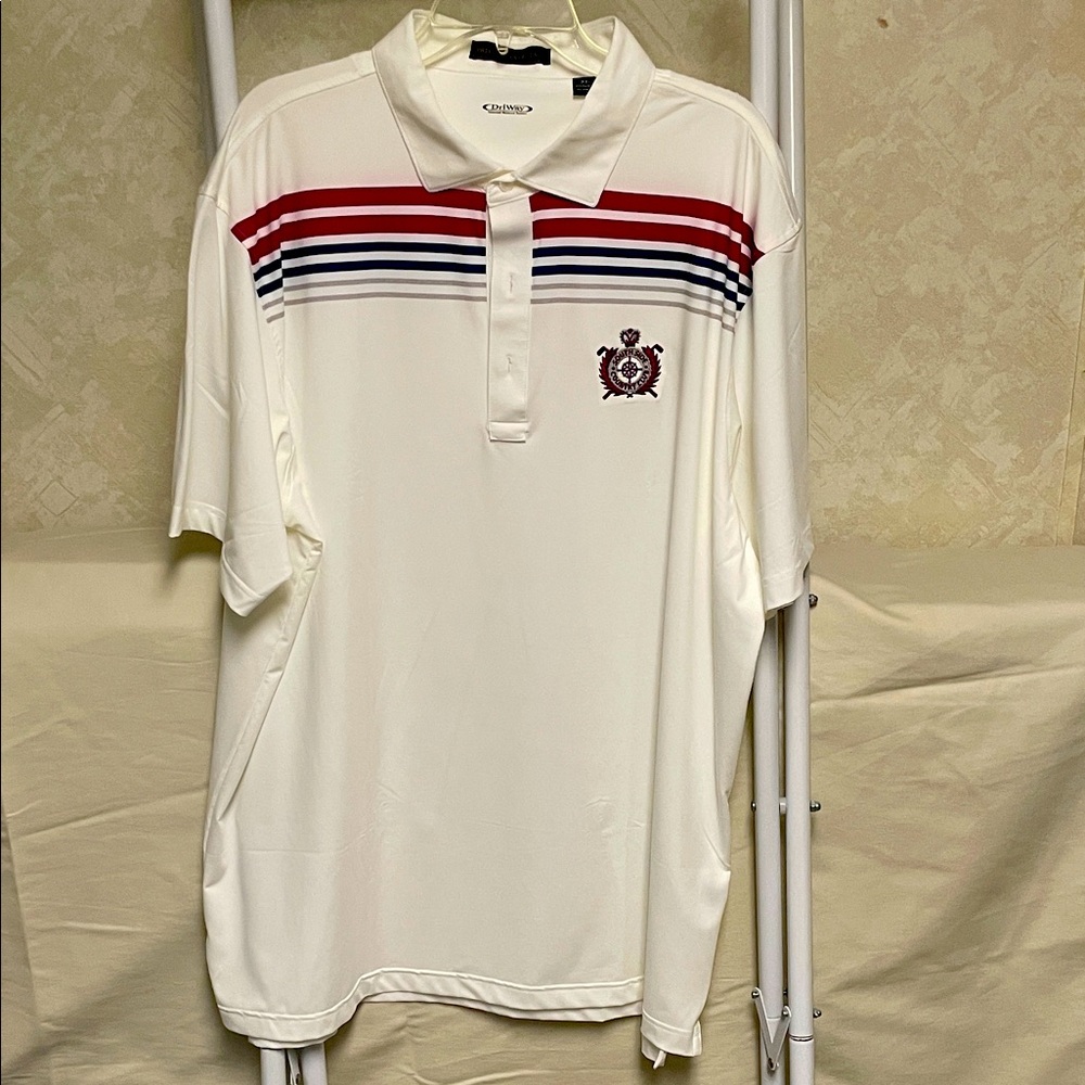 Cutter & Buck Cream Polo with Red and Blue Stripes